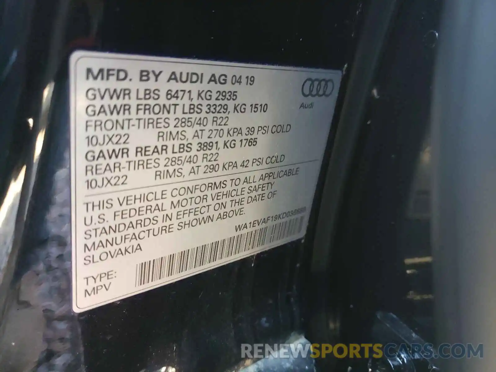 10 Photograph of a damaged car WA1EVAF19KD036689 AUDI Q8 2019