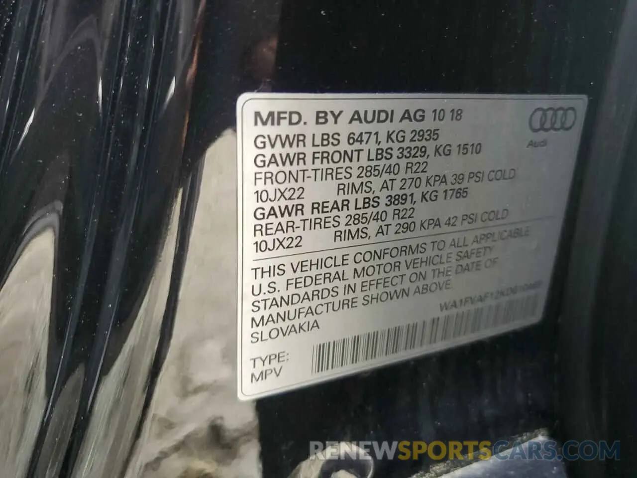 12 Photograph of a damaged car WA1FVAF12KD010469 AUDI Q8 2019