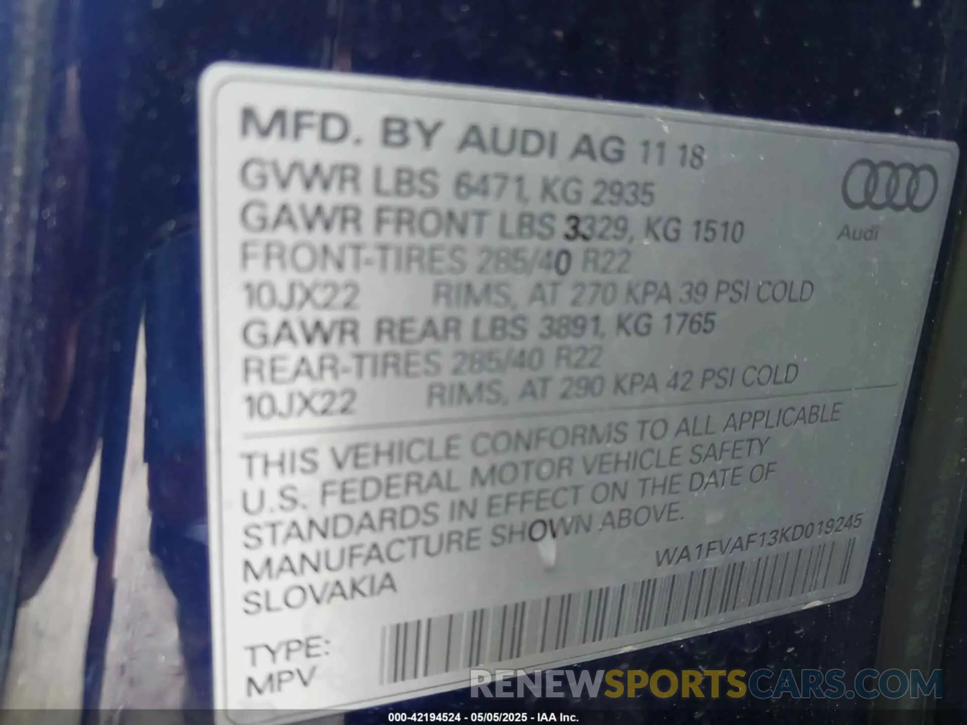 9 Photograph of a damaged car WA1FVAF13KD019245 AUDI Q8 2019