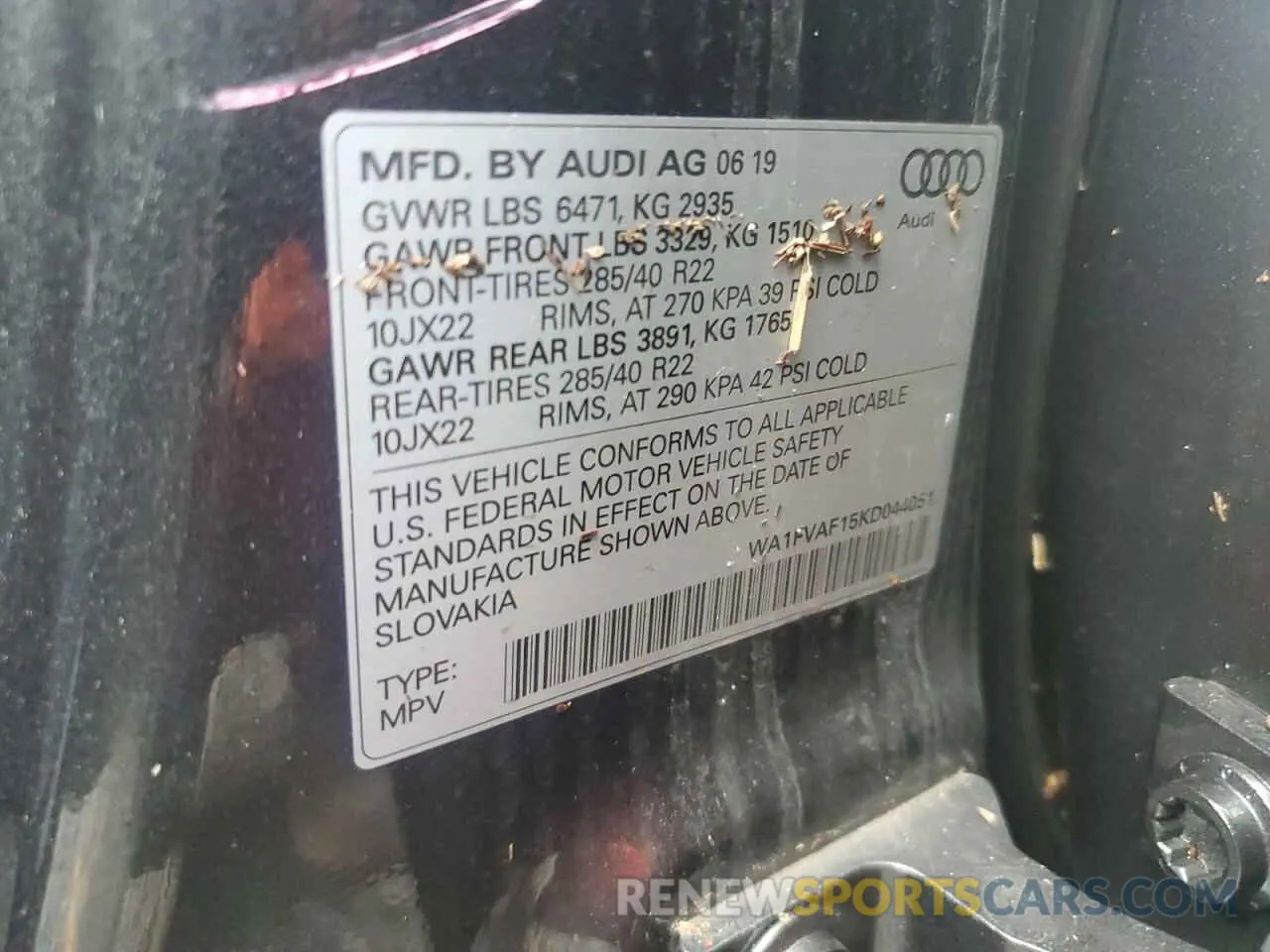 13 Photograph of a damaged car WA1FVAF15KD044051 AUDI Q8 2019