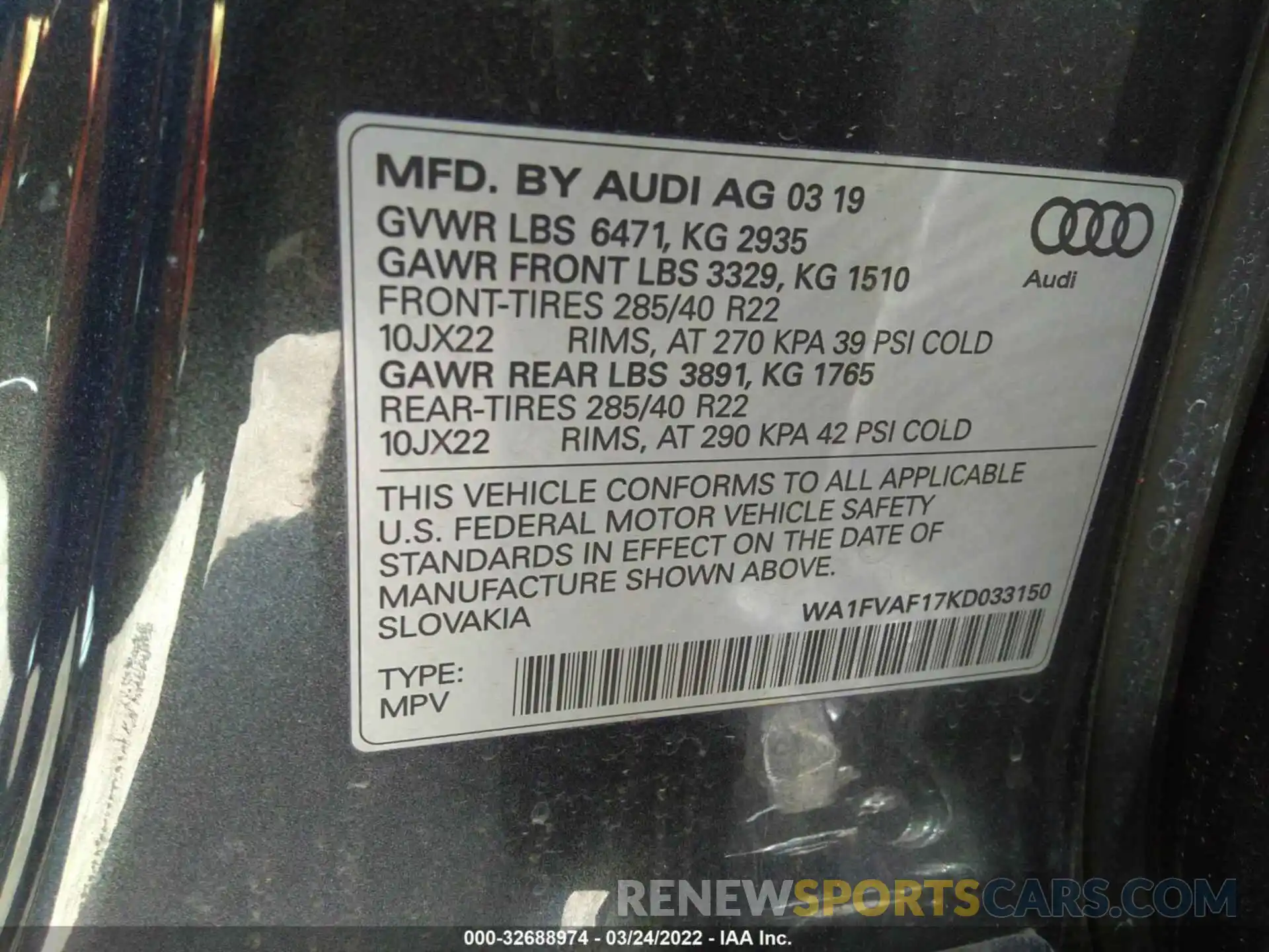 9 Photograph of a damaged car WA1FVAF17KD033150 AUDI Q8 2019