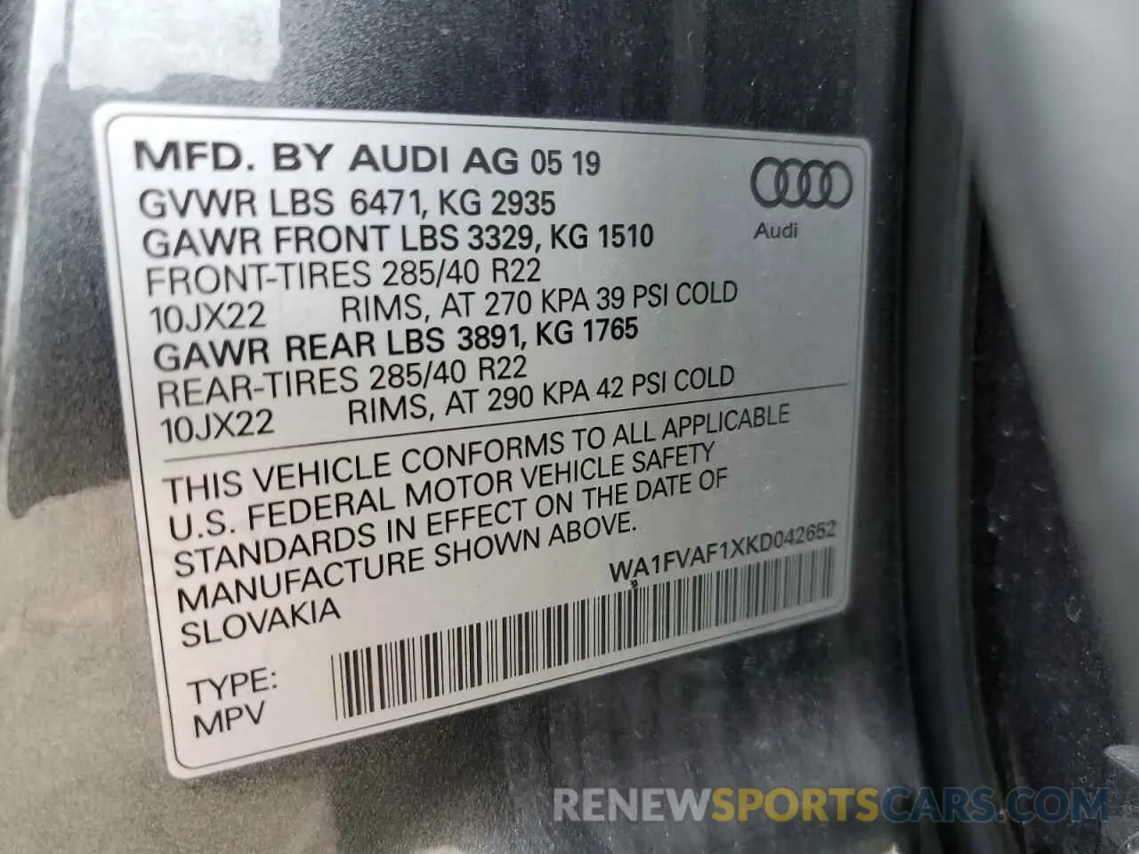 13 Photograph of a damaged car WA1FVAF1XKD042652 AUDI Q8 2019