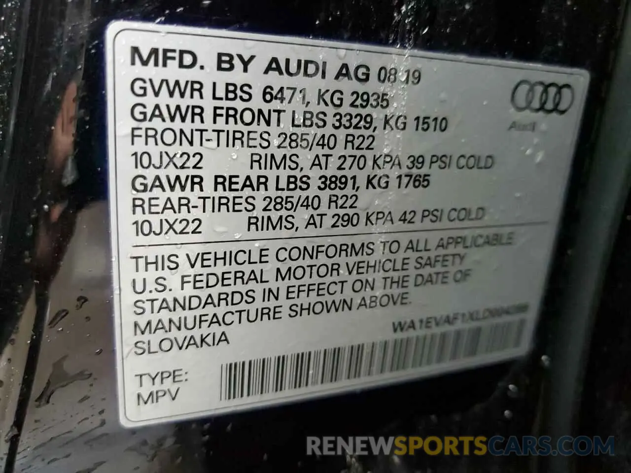 14 Photograph of a damaged car WA1EVAF1XLD004366 AUDI Q8 2020