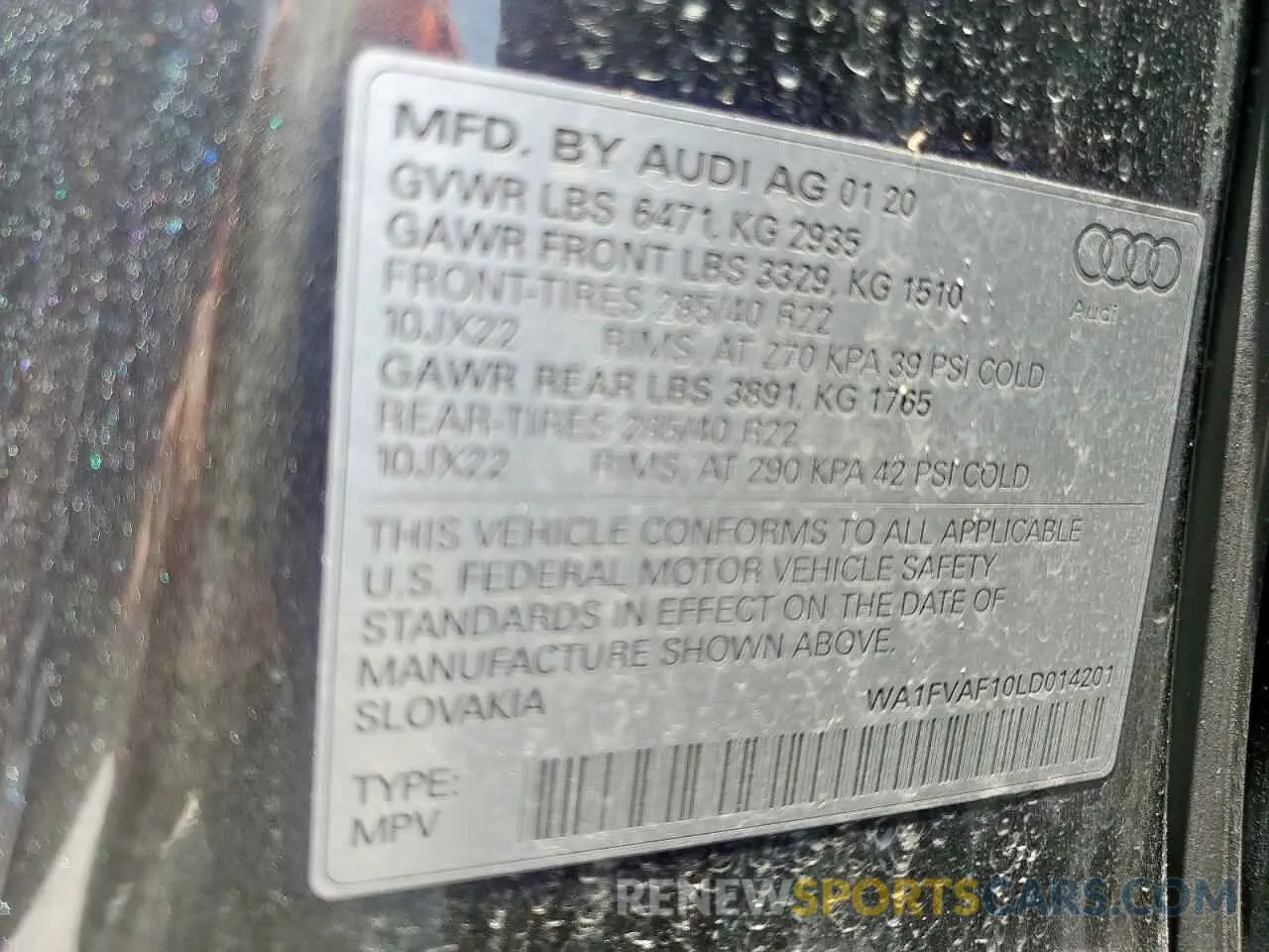 13 Photograph of a damaged car WA1FVAF10LD014201 AUDI Q8 2020
