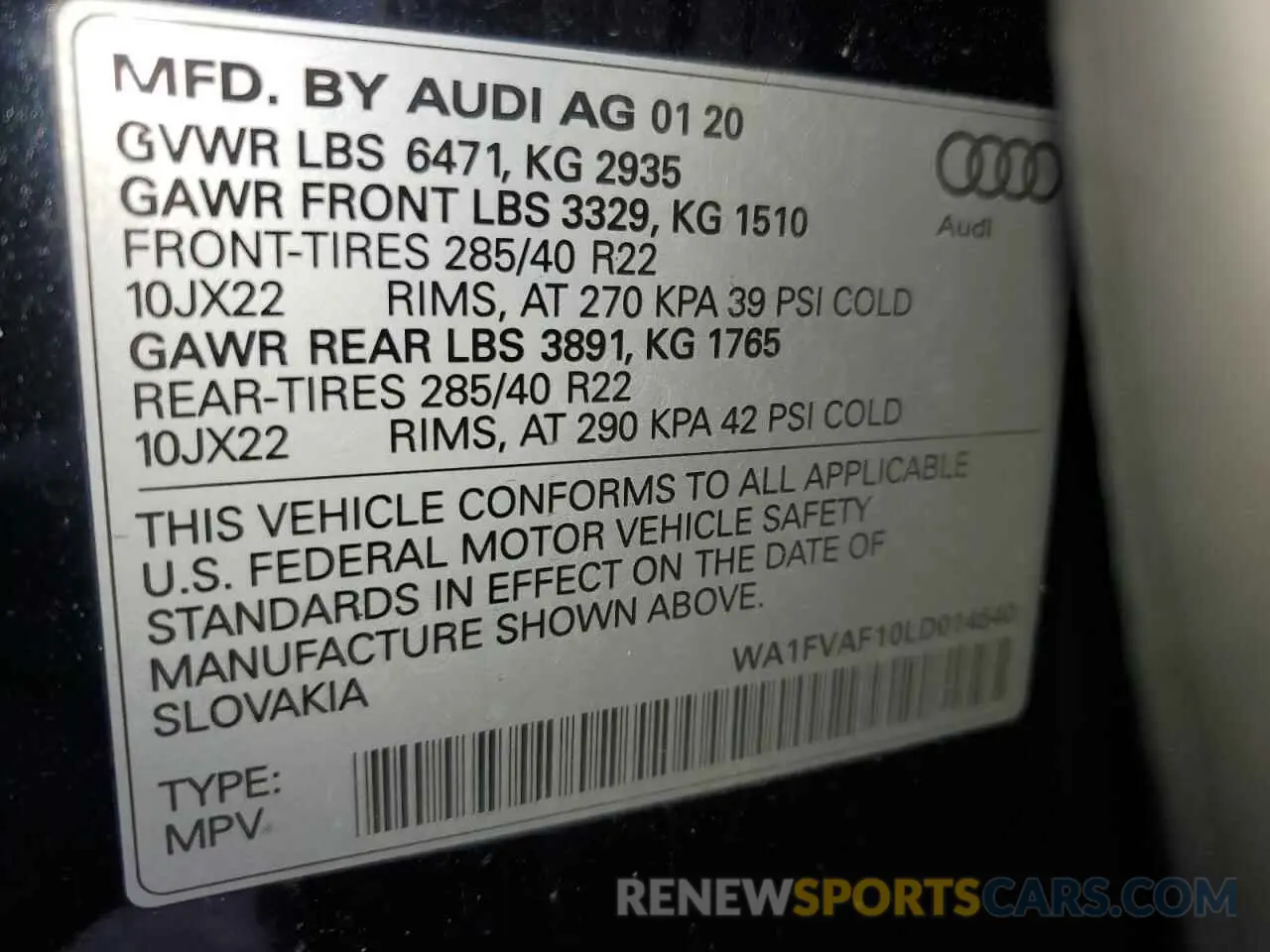 15 Photograph of a damaged car WA1FVAF10LD014540 AUDI Q8 2020