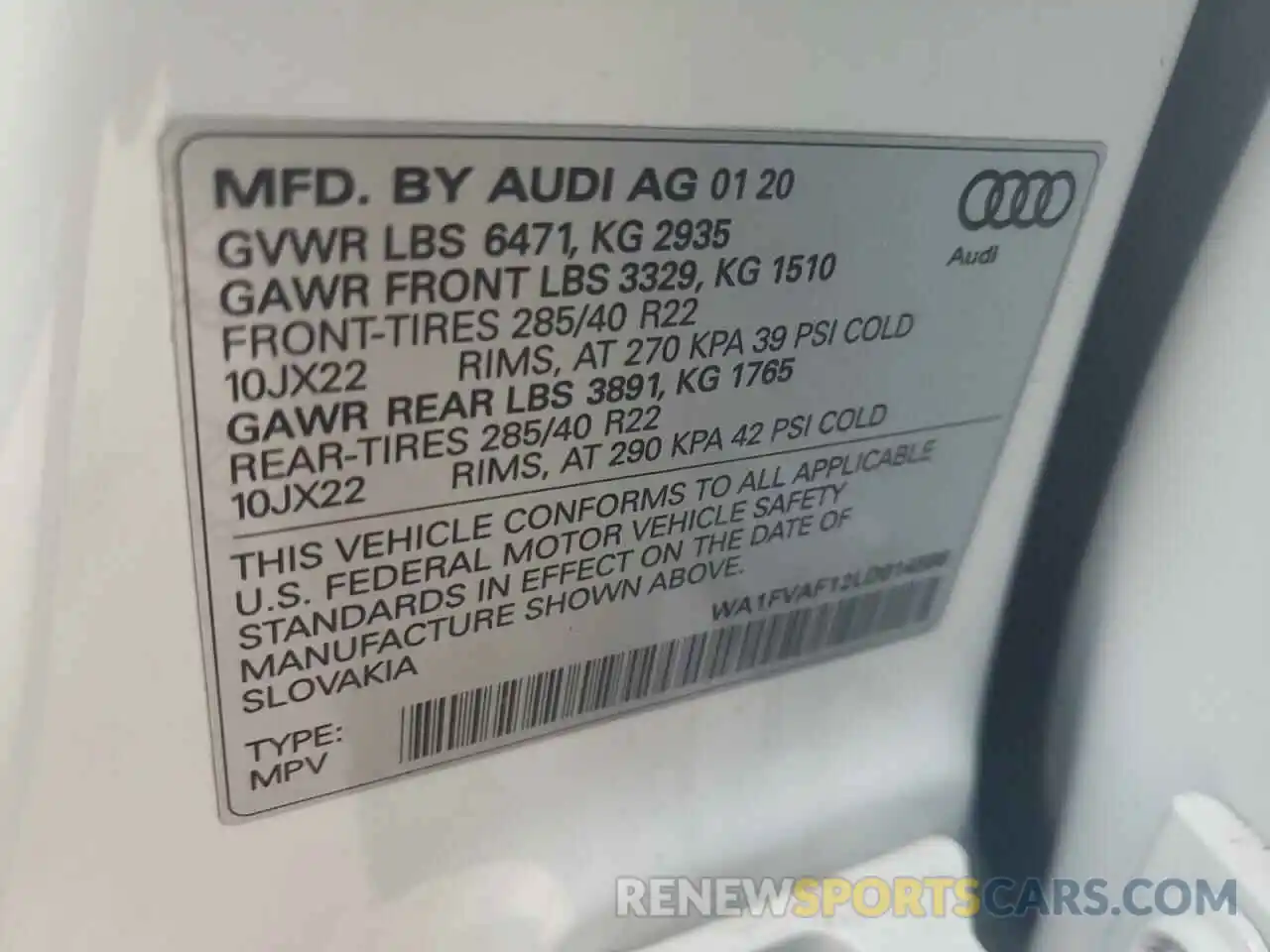 10 Photograph of a damaged car WA1FVAF12LD014586 AUDI Q8 2020