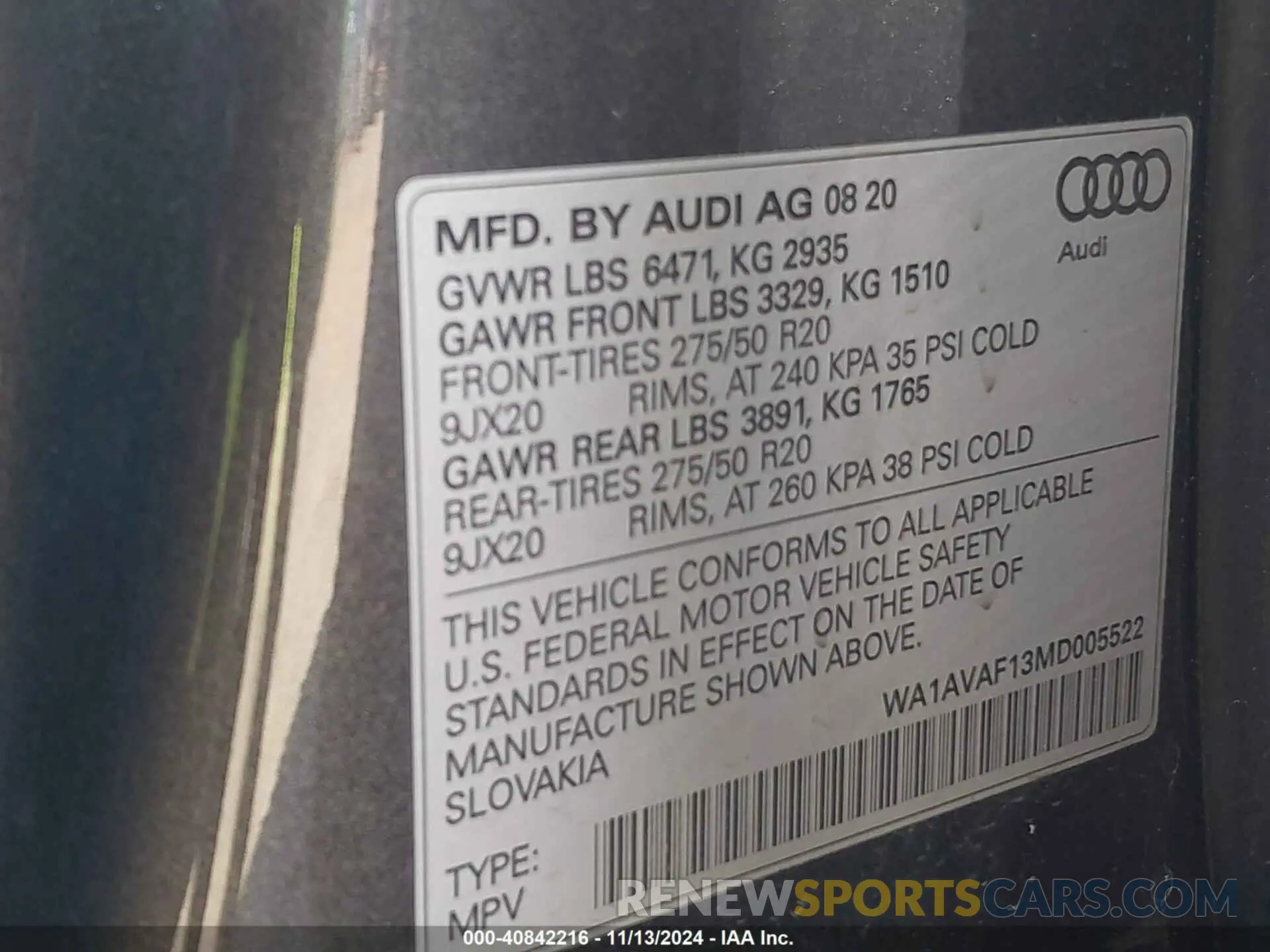 9 Photograph of a damaged car WA1AVAF13MD005522 AUDI Q8 2021