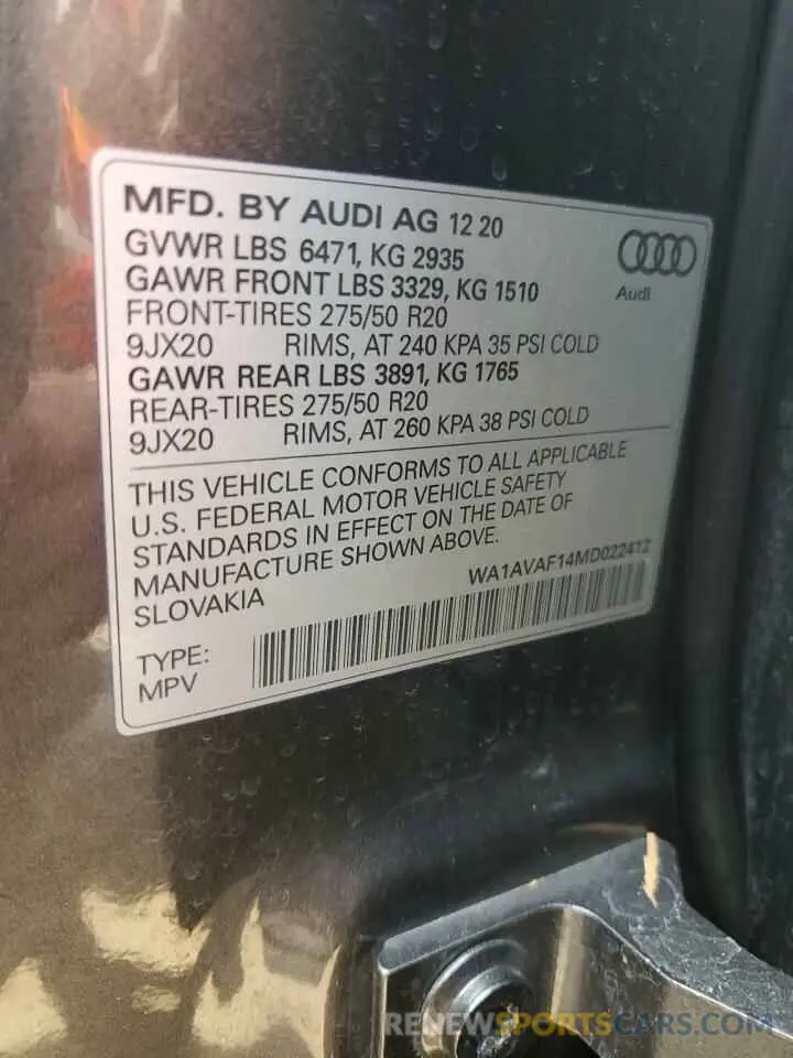 13 Photograph of a damaged car WA1AVAF14MD022412 AUDI Q8 2021
