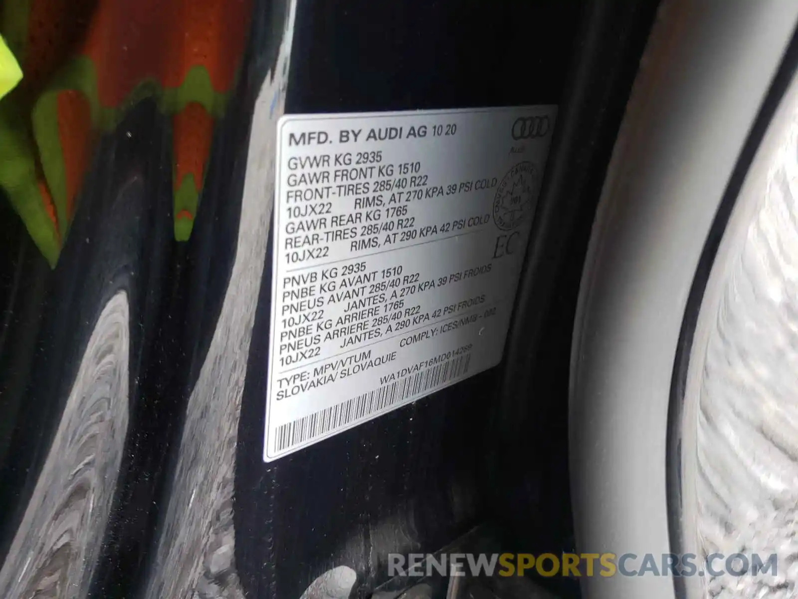 10 Photograph of a damaged car WA1DVAF16MD014289 AUDI Q8 2021