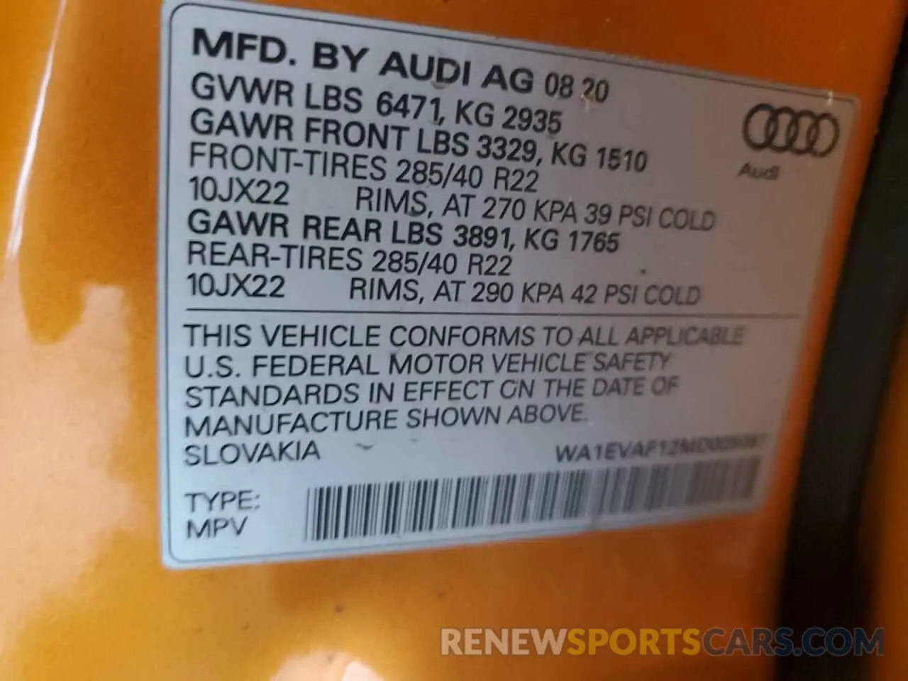 13 Photograph of a damaged car WA1EVAF12MD005061 AUDI Q8 2021