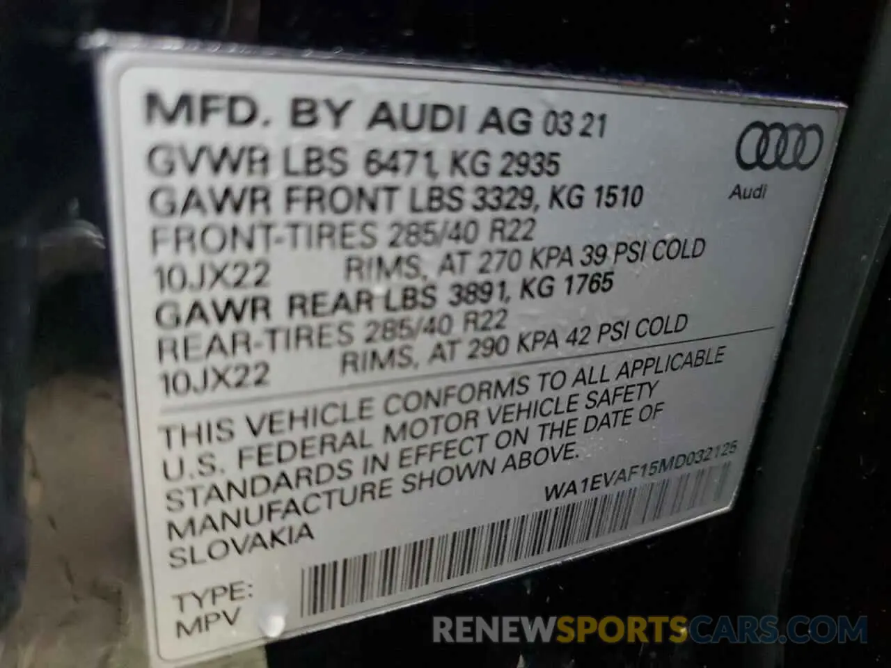 14 Photograph of a damaged car WA1EVAF15MD032125 AUDI Q8 2021