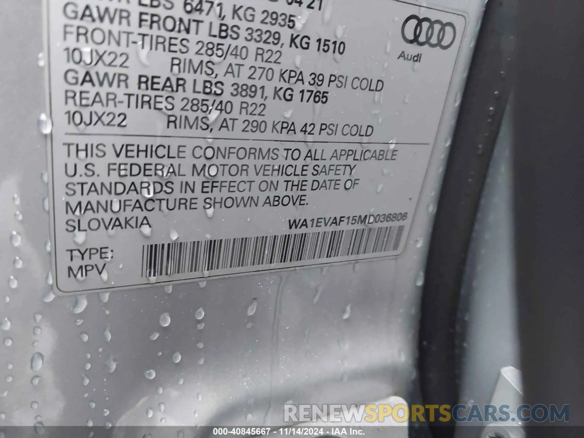 9 Photograph of a damaged car WA1EVAF15MD036806 AUDI Q8 2021