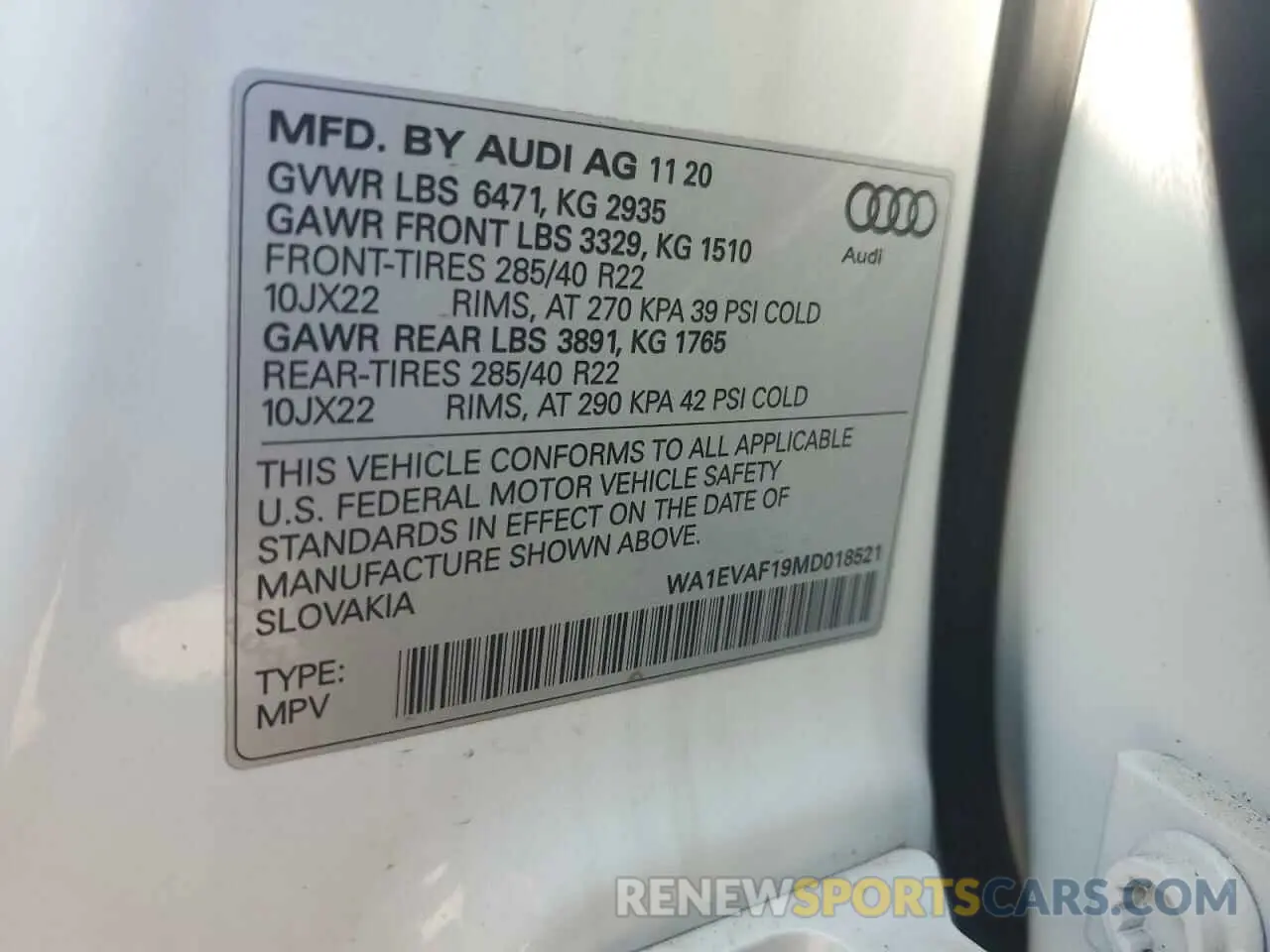 13 Photograph of a damaged car WA1EVAF19MD018521 AUDI Q8 2021