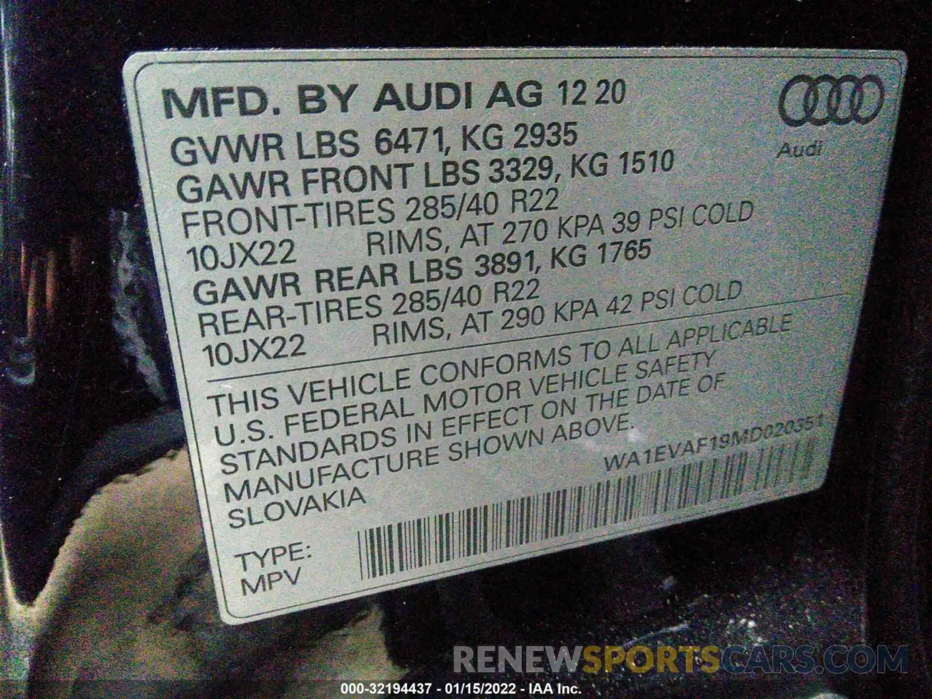 9 Photograph of a damaged car WA1EVAF19MD020351 AUDI Q8 2021