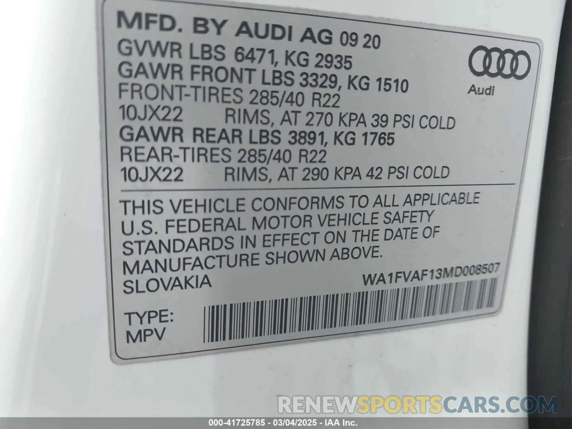 9 Photograph of a damaged car WA1FVAF13MD008507 AUDI Q8 2021