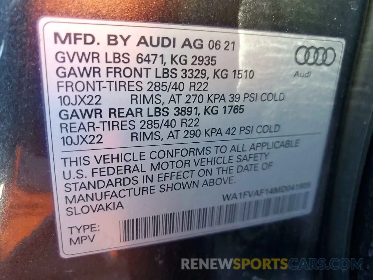 12 Photograph of a damaged car WA1FVAF14MD041905 AUDI Q8 2021