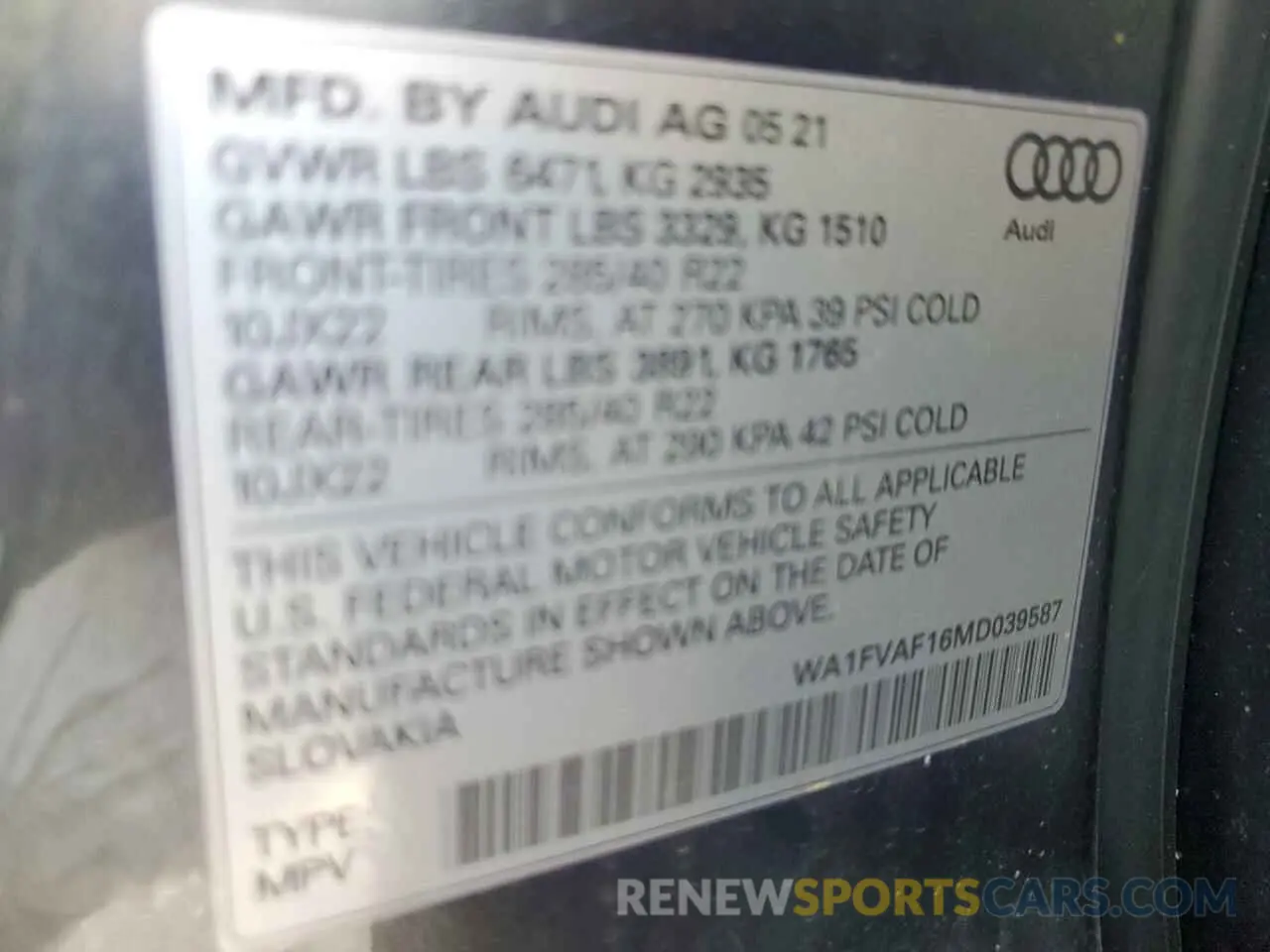 13 Photograph of a damaged car WA1FVAF16MD039587 AUDI Q8 2021