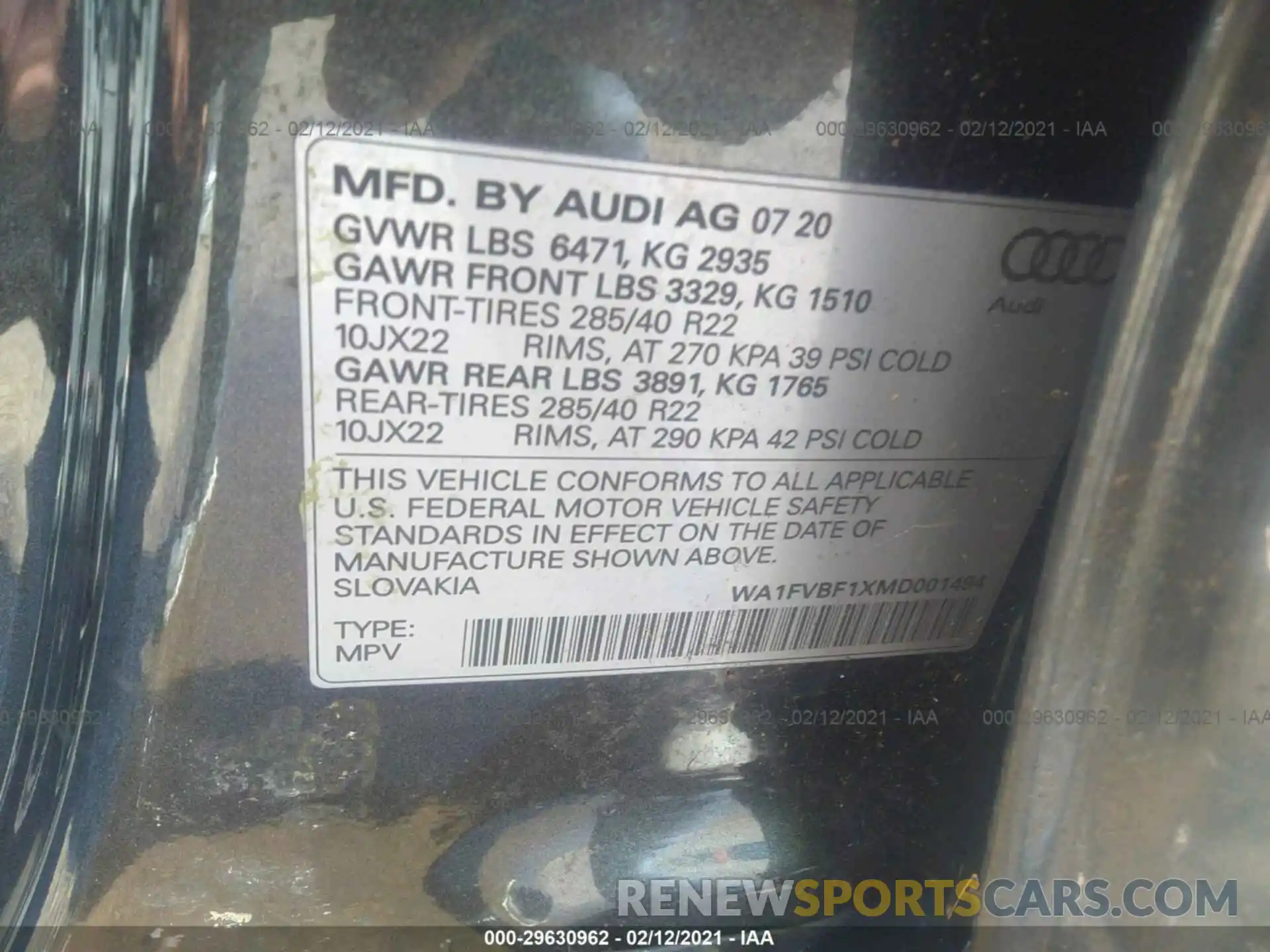 9 Photograph of a damaged car WA1FVBF1XMD001494 AUDI Q8 2021