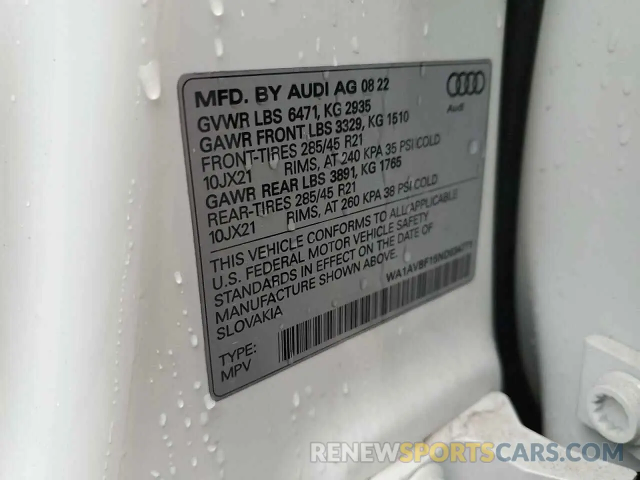 13 Photograph of a damaged car WA1AVBF15ND034771 AUDI Q8 2022