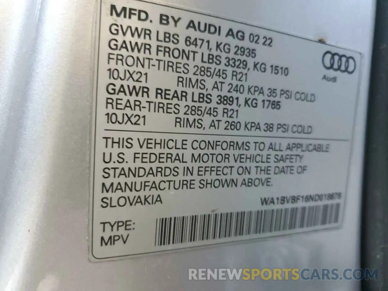 13 Photograph of a damaged car WA1BVBF16ND018678 AUDI Q8 2022
