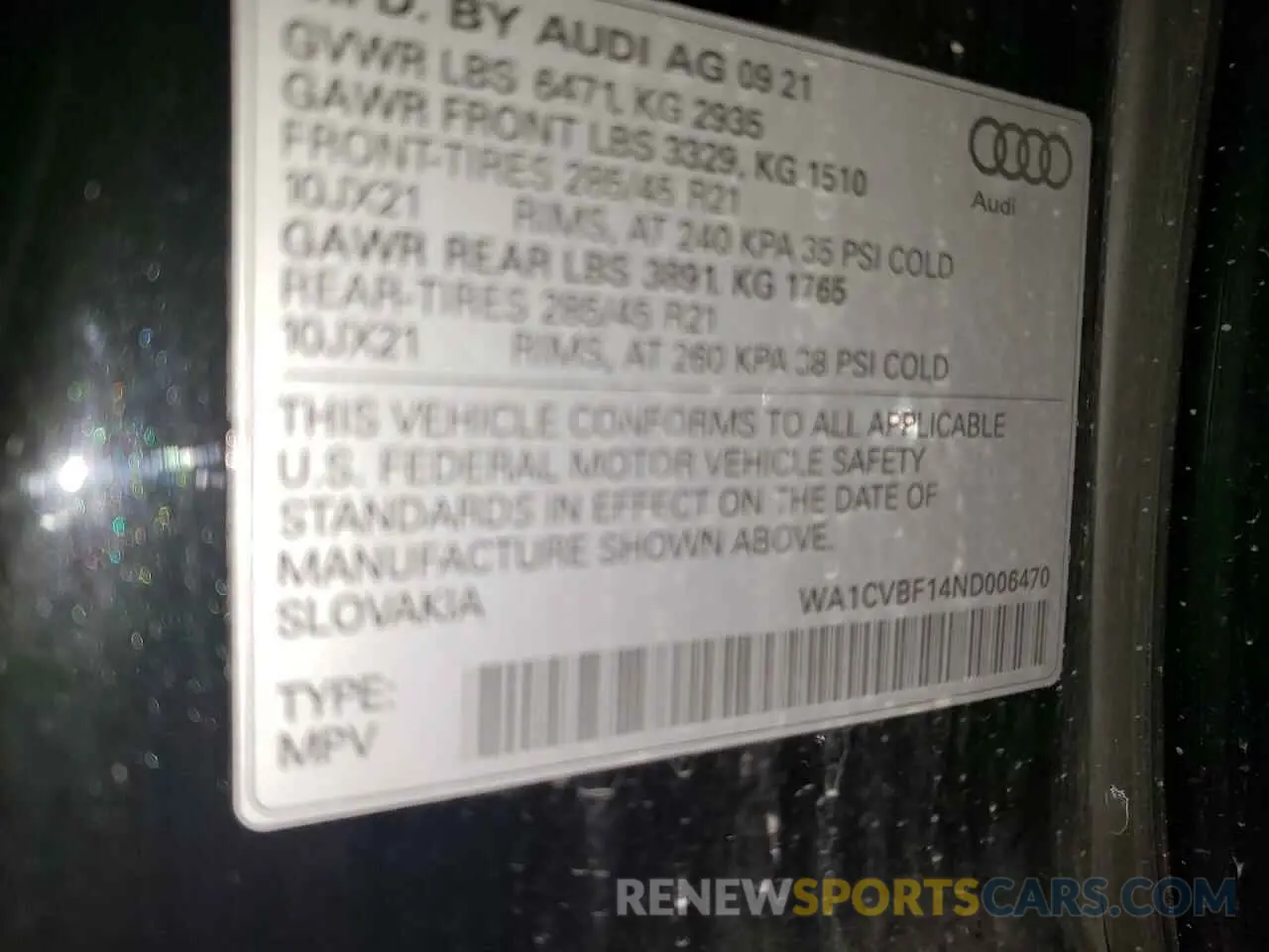 13 Photograph of a damaged car WA1CVBF14ND006470 AUDI Q8 2022