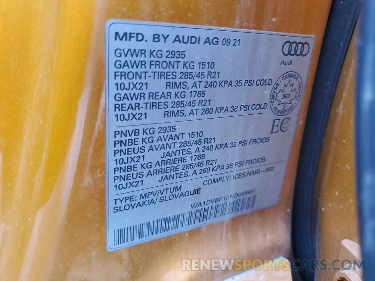 12 Photograph of a damaged car WA1DVBF18ND005987 AUDI Q8 2022