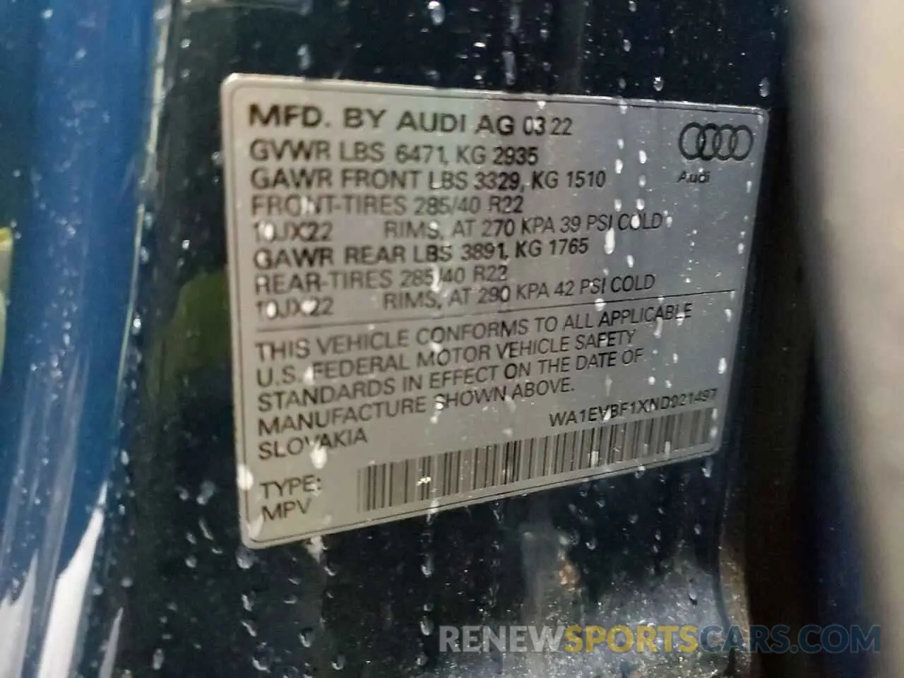 13 Photograph of a damaged car WA1EVBF1XND021497 AUDI Q8 2022
