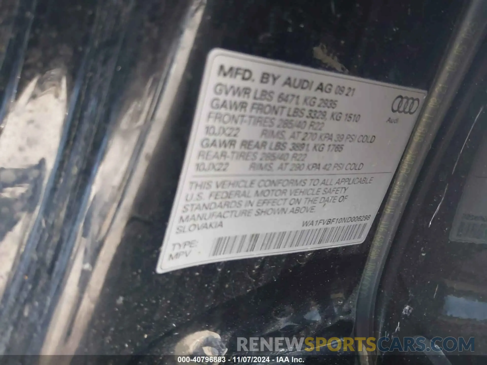 9 Photograph of a damaged car WA1FVBF10ND006298 AUDI Q8 2022