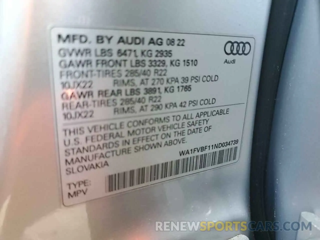 13 Photograph of a damaged car WA1FVBF11ND034739 AUDI Q8 2022