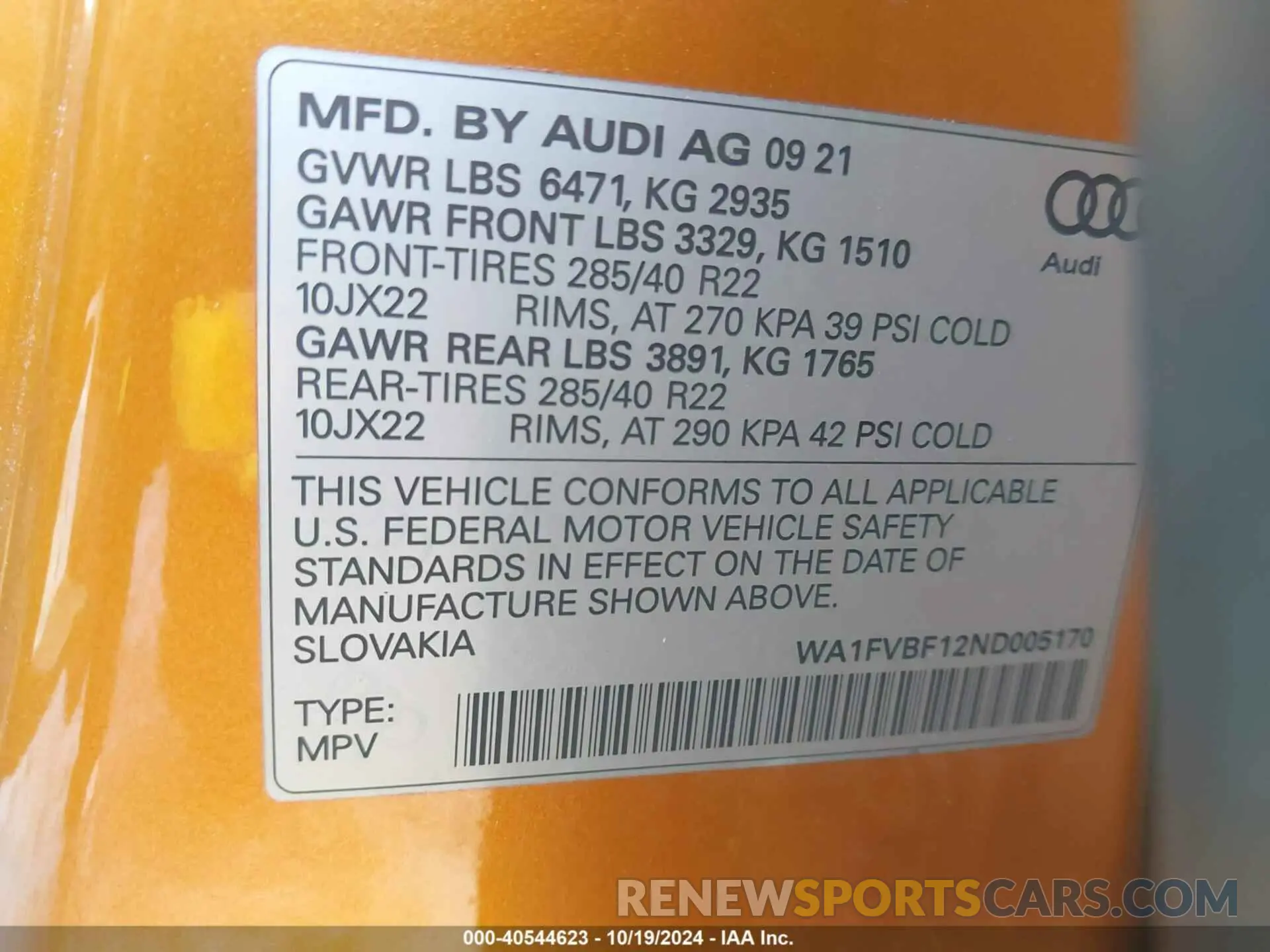 9 Photograph of a damaged car WA1FVBF12ND005170 AUDI Q8 2022