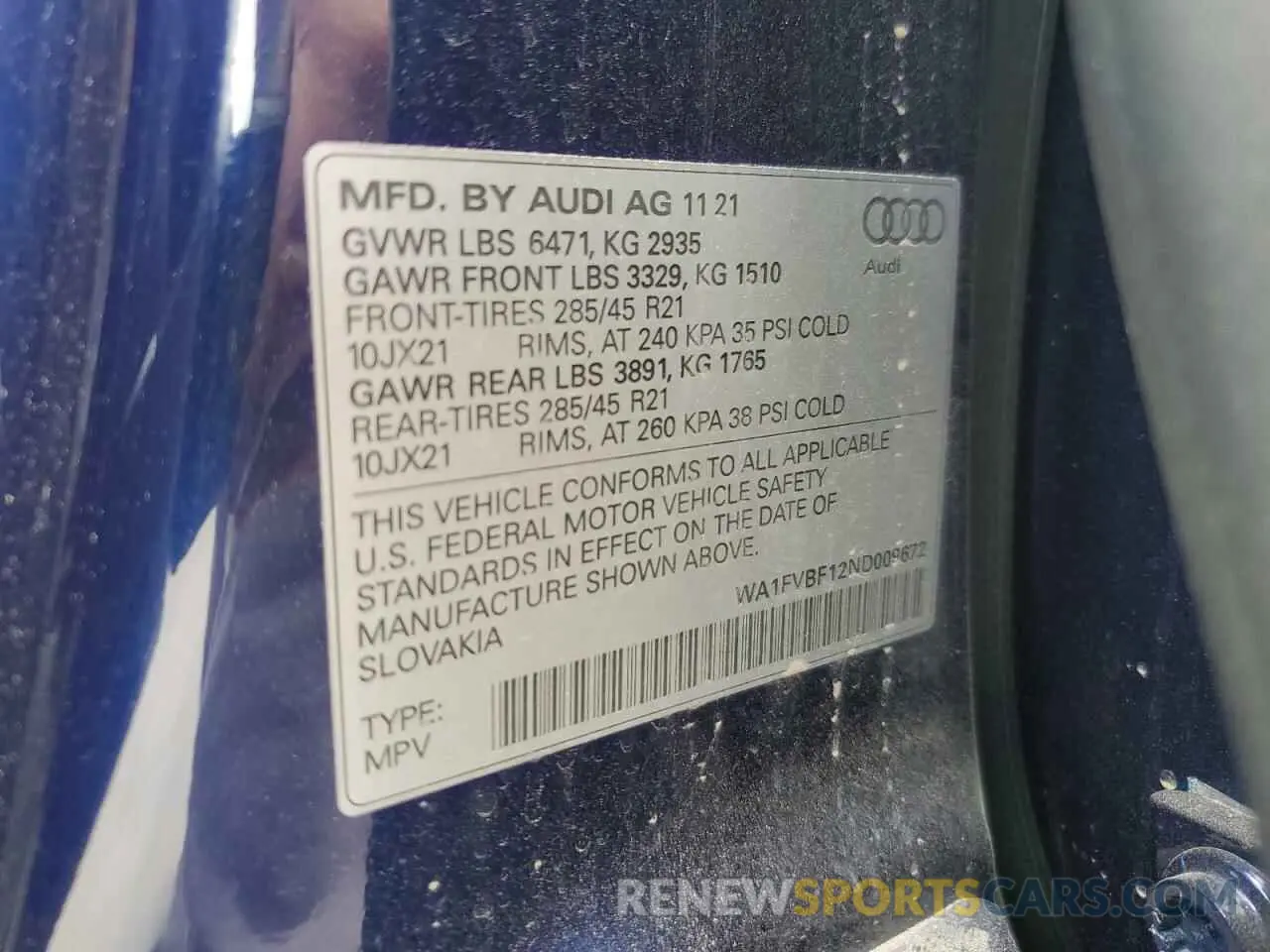 15 Photograph of a damaged car WA1FVBF12ND009672 AUDI Q8 2022