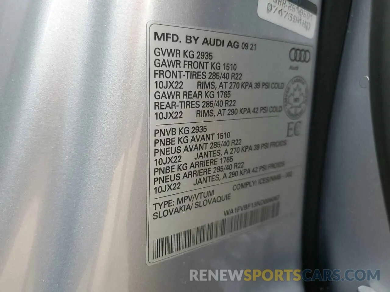 14 Photograph of a damaged car WA1FVBF13ND006067 AUDI Q8 2022