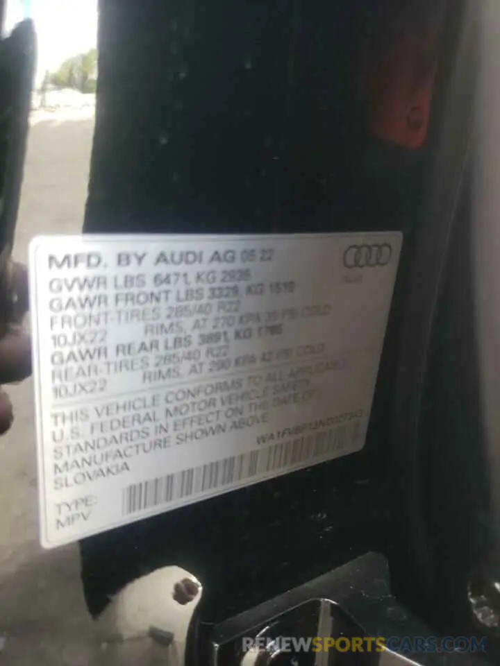 10 Photograph of a damaged car WA1FVBF13ND027243 AUDI Q8 2022