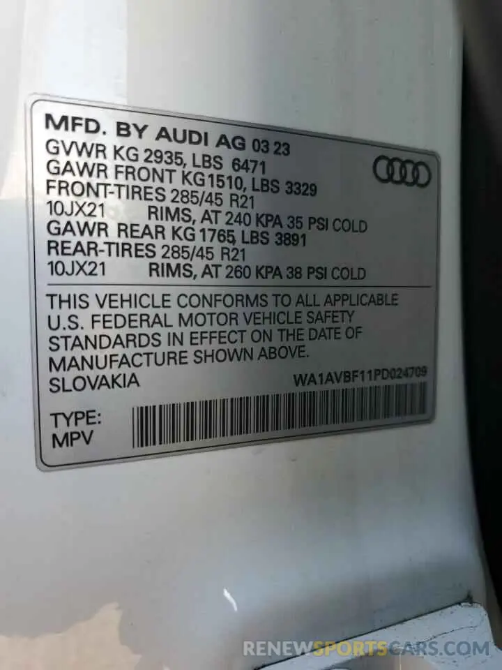 13 Photograph of a damaged car WA1AVBF11PD024709 AUDI Q8 2023