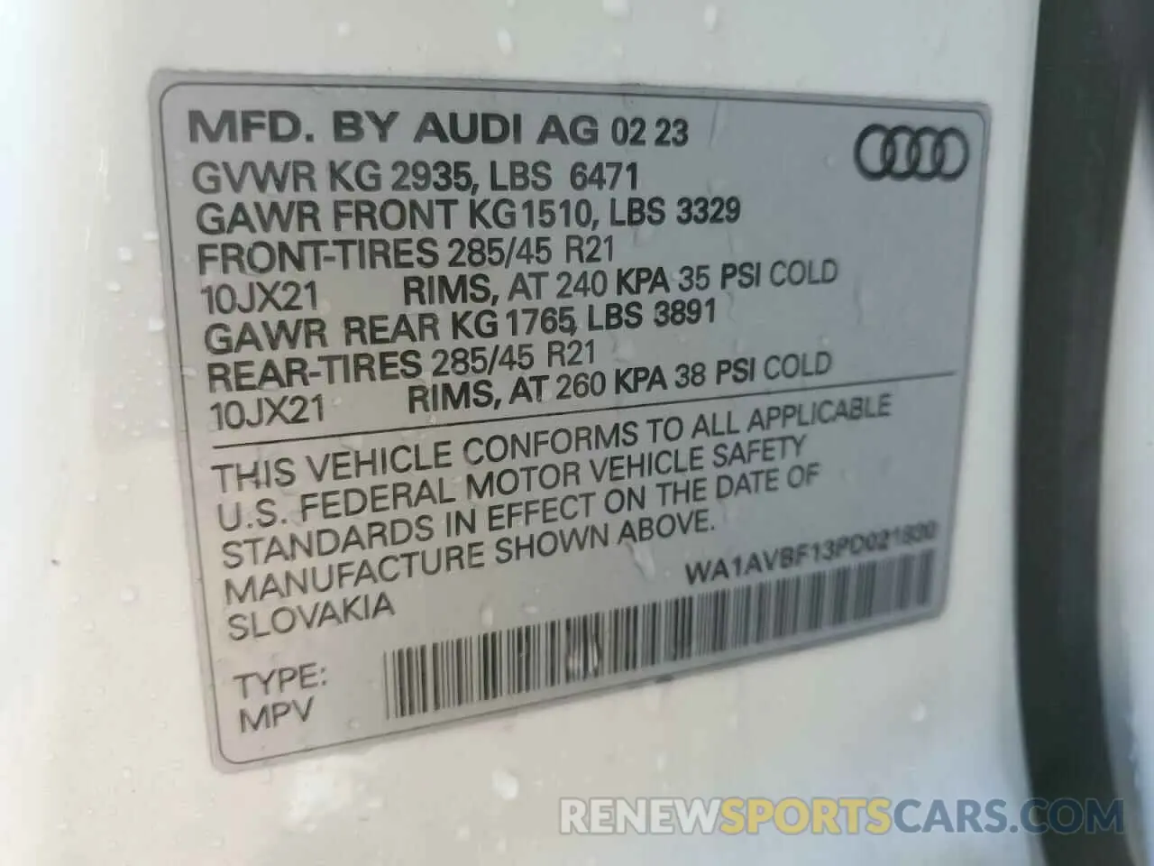 14 Photograph of a damaged car WA1AVBF13PD021830 AUDI Q8 2023