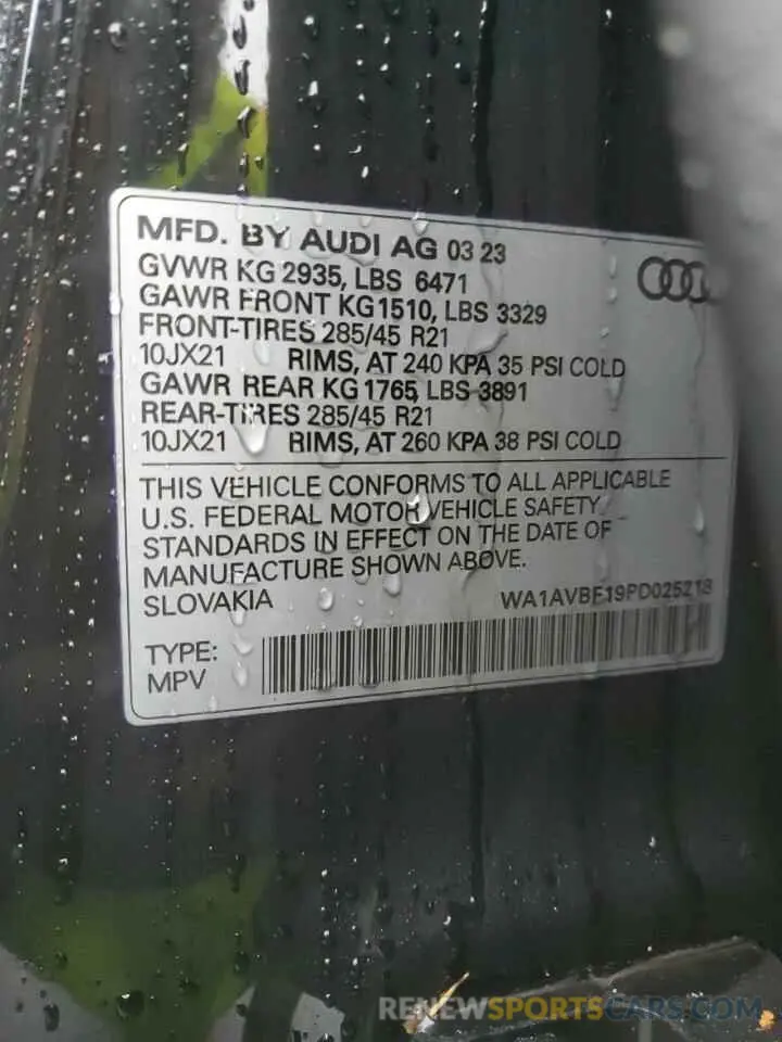 13 Photograph of a damaged car WA1AVBF19PD025218 AUDI Q8 2023