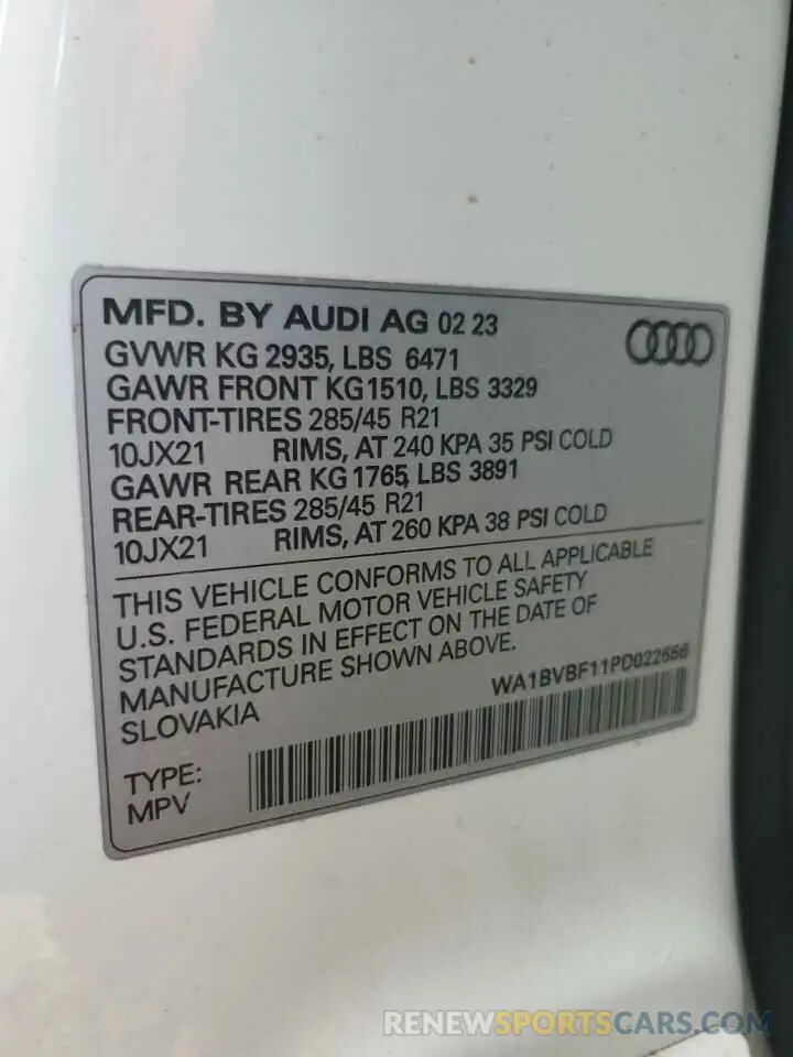 13 Photograph of a damaged car WA1BVBF11PD022656 AUDI Q8 2023