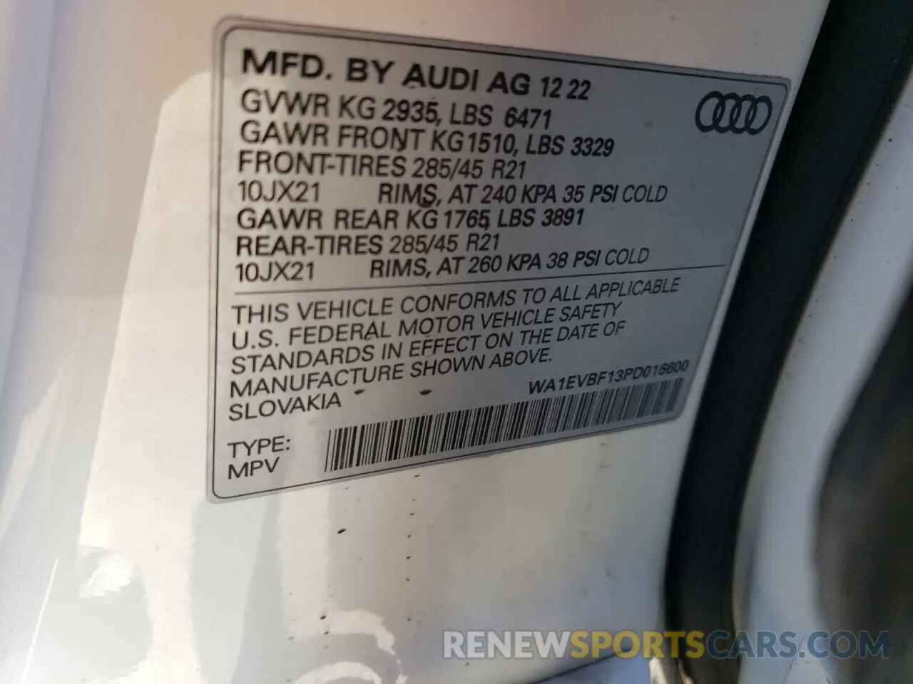 12 Photograph of a damaged car WA1EVBF13PD016600 AUDI Q8 2023