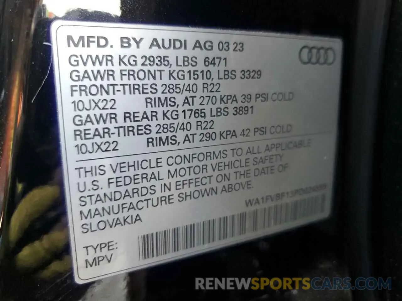 13 Photograph of a damaged car WA1FVBF13PD024555 AUDI Q8 2023