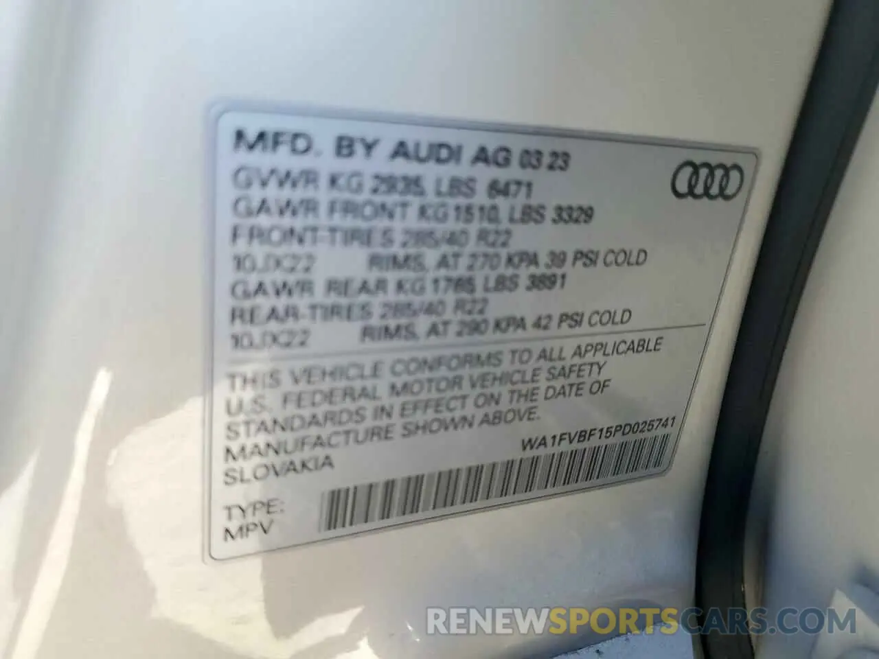 14 Photograph of a damaged car WA1FVBF15PD025741 AUDI Q8 2023