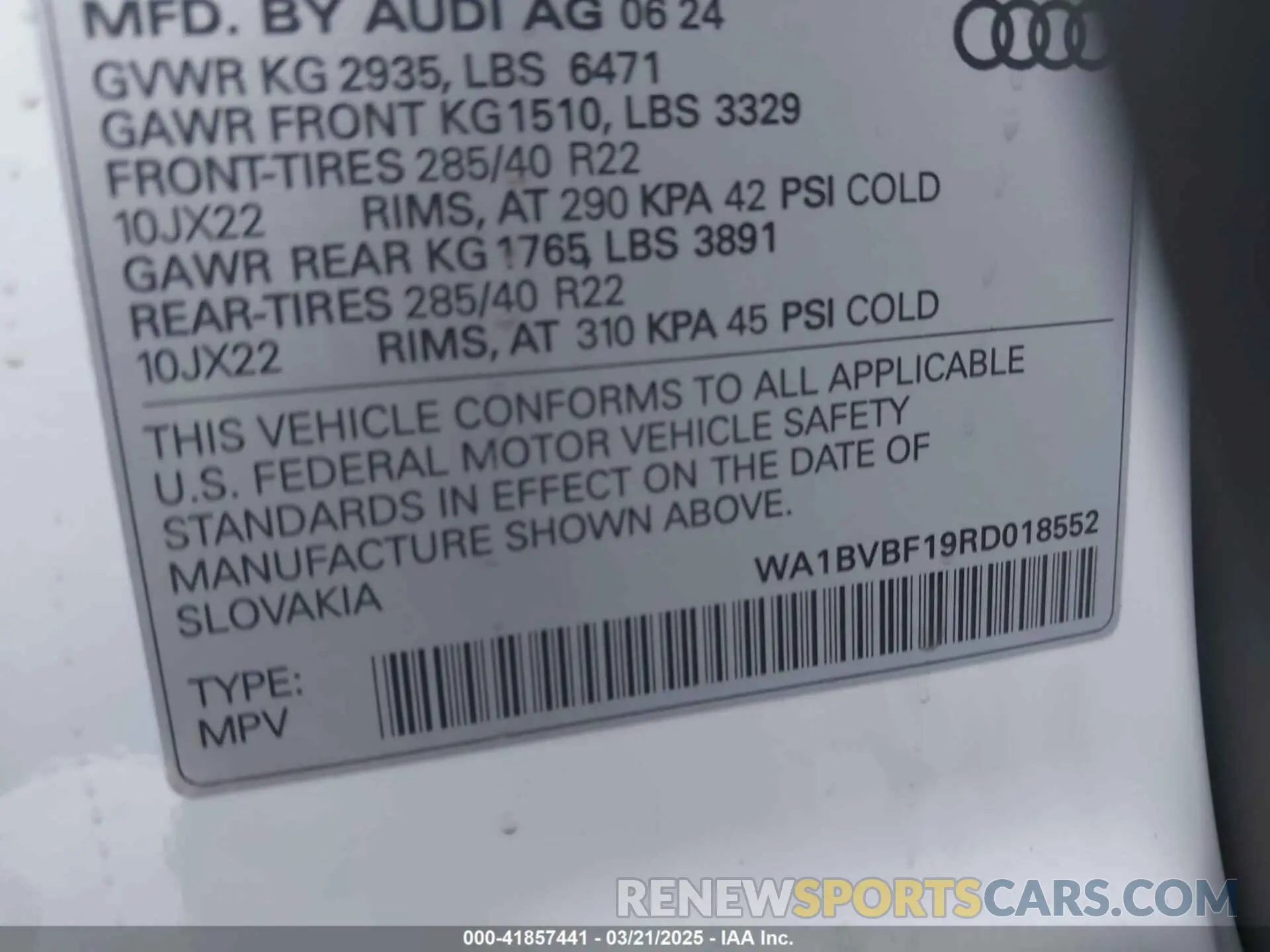 9 Photograph of a damaged car WA1BVBF19RD018552 AUDI Q8 2024