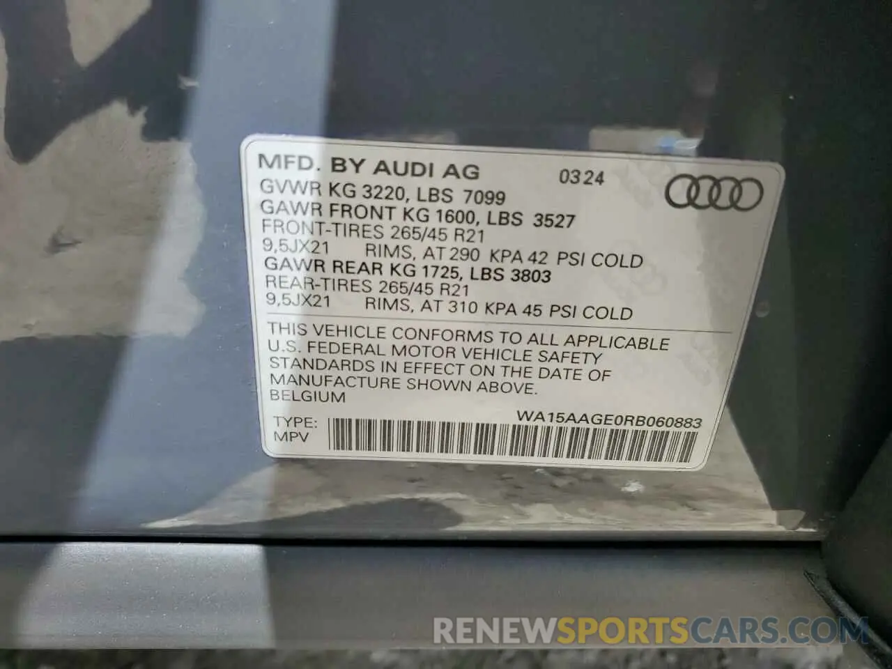 13 Photograph of a damaged car WA15AAGE0RB060883 AUDI Q8 E-TRON 2024