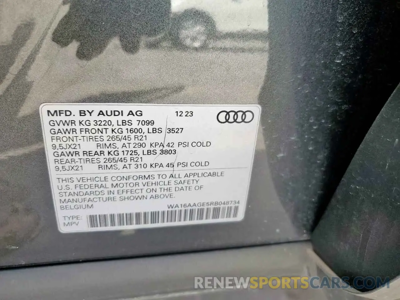 12 Photograph of a damaged car WA16AAGE5RB048734 AUDI Q8 E-TRON 2024