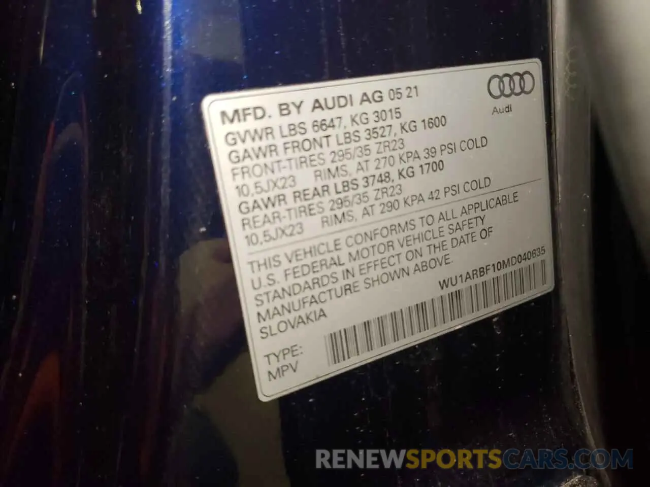 13 Photograph of a damaged car WU1ARBF10MD040635 AUDI RS 2021