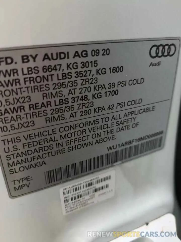 14 Photograph of a damaged car WU1ARBF16MD008966 AUDI RS 2021