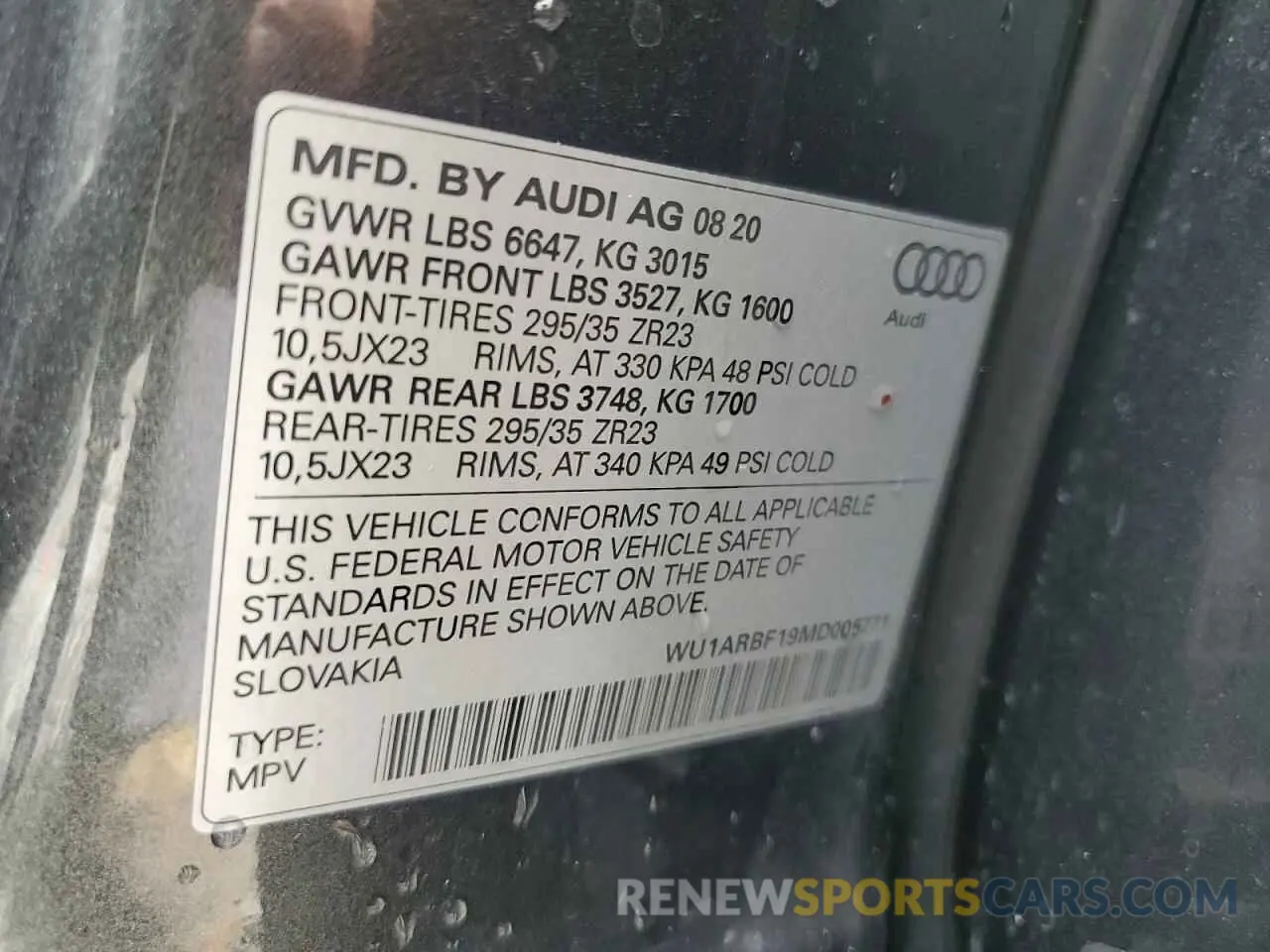 14 Photograph of a damaged car WU1ARBF19MD005771 AUDI RS 2021