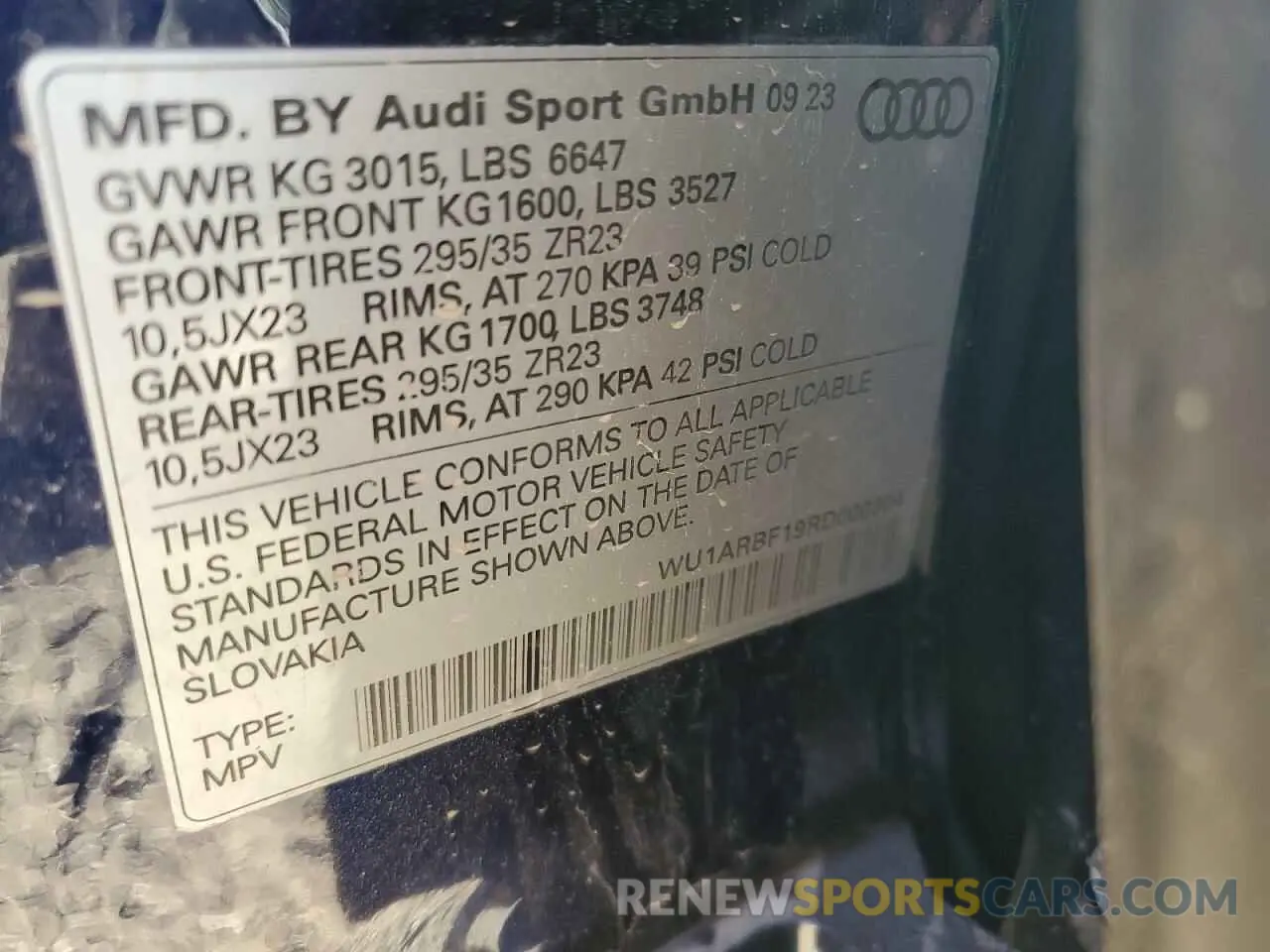 13 Photograph of a damaged car WU1ARBF19RD000304 AUDI RS 2024