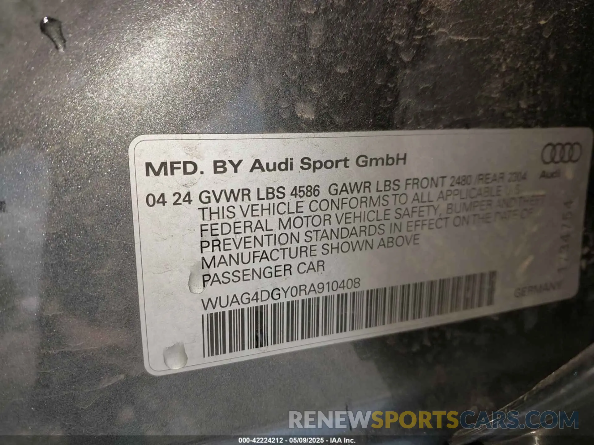 9 Photograph of a damaged car WUAG4DGY0RA910408 AUDI RS 3 2024