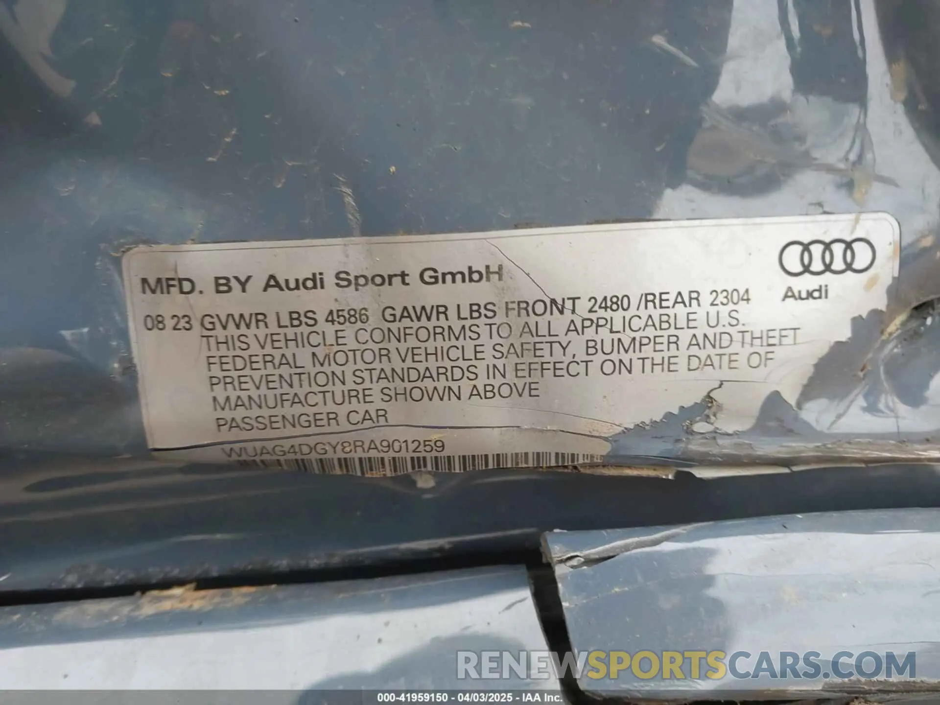 9 Photograph of a damaged car WUAG4DGY8RA901259 AUDI RS 3 2024