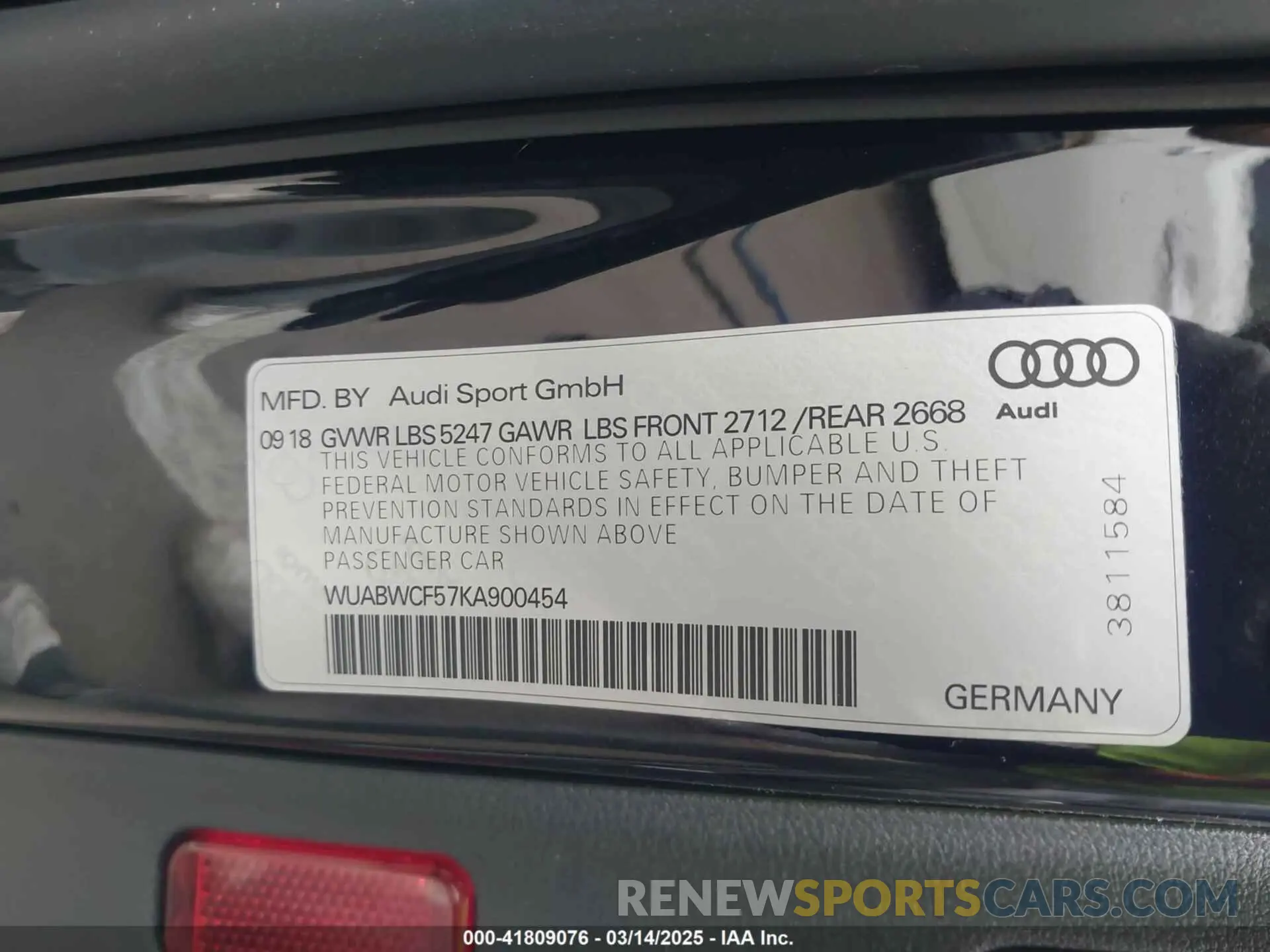 9 Photograph of a damaged car WUABWCF57KA900454 AUDI RS 5 2019